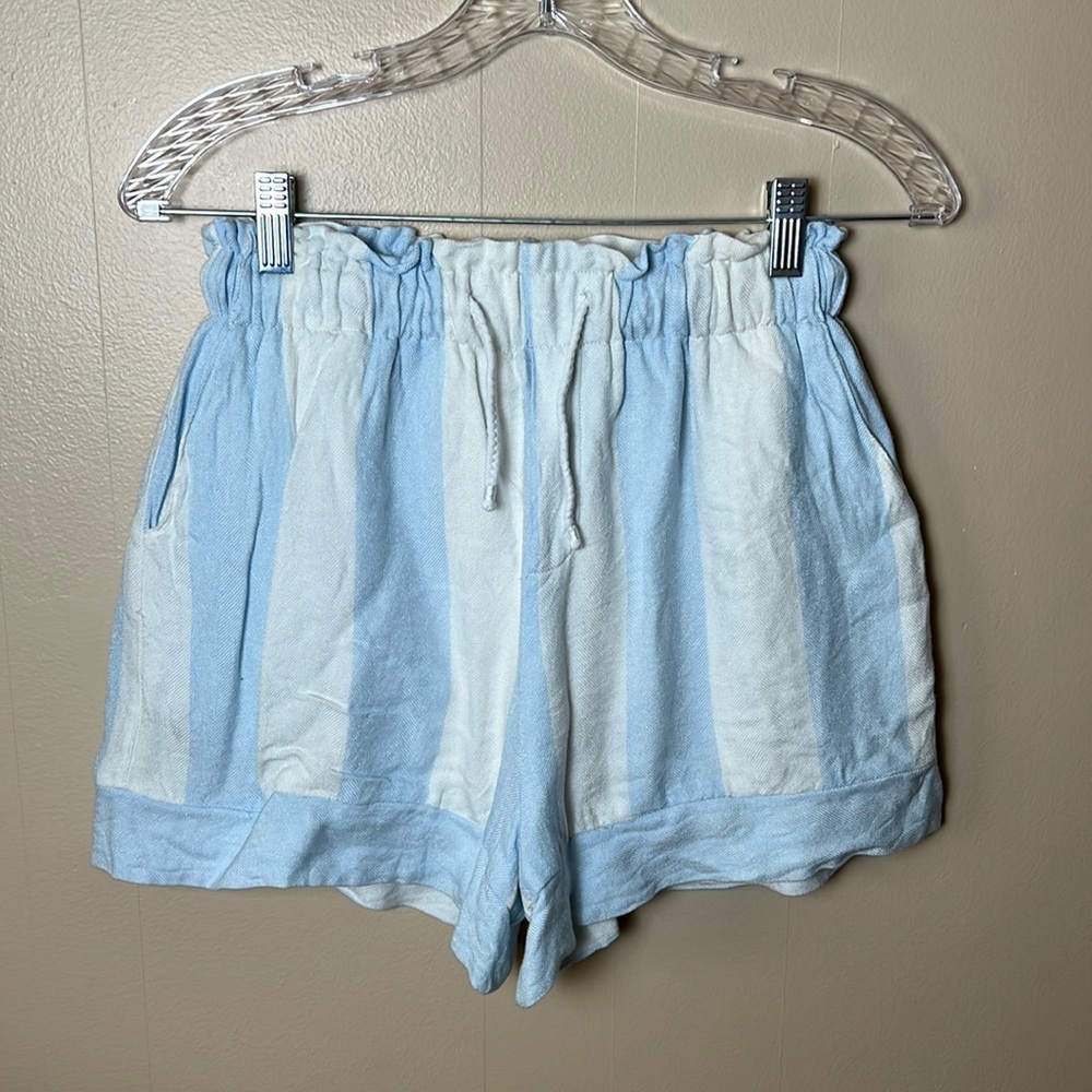 Lauren James Light Blue and White High Waist Shorts